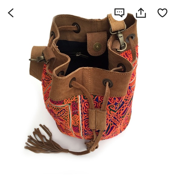 Beautiful boho embroidered pouch bucket bag made by artisan - Picture 2 of 7